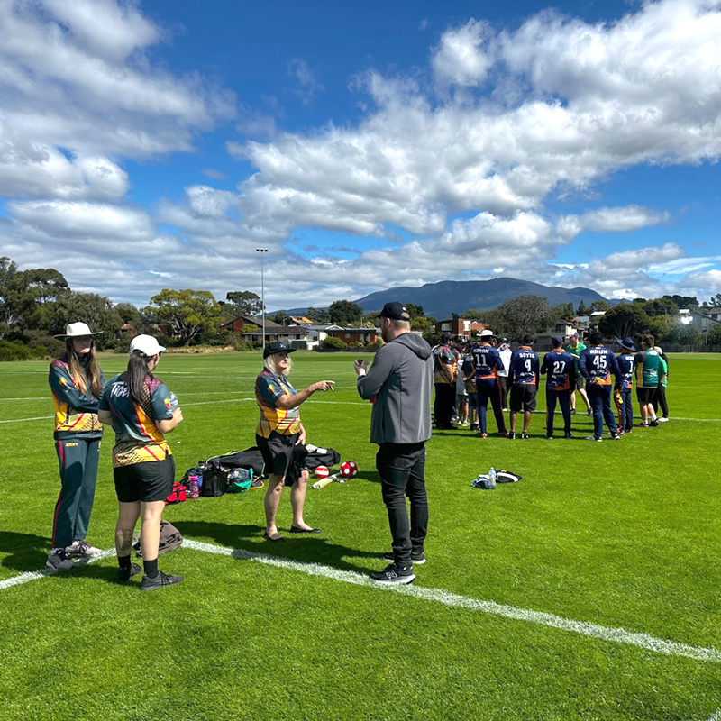 Community members meeting for the Blind Cricket Tasmania day